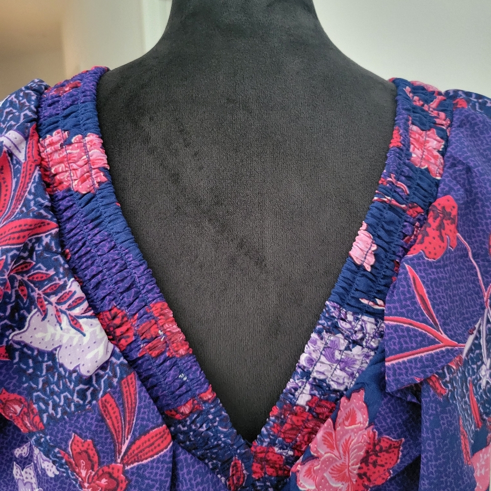 Colorful Floral Smocked Ruffle Flutter Sleeve Top - Picture 6 of 11